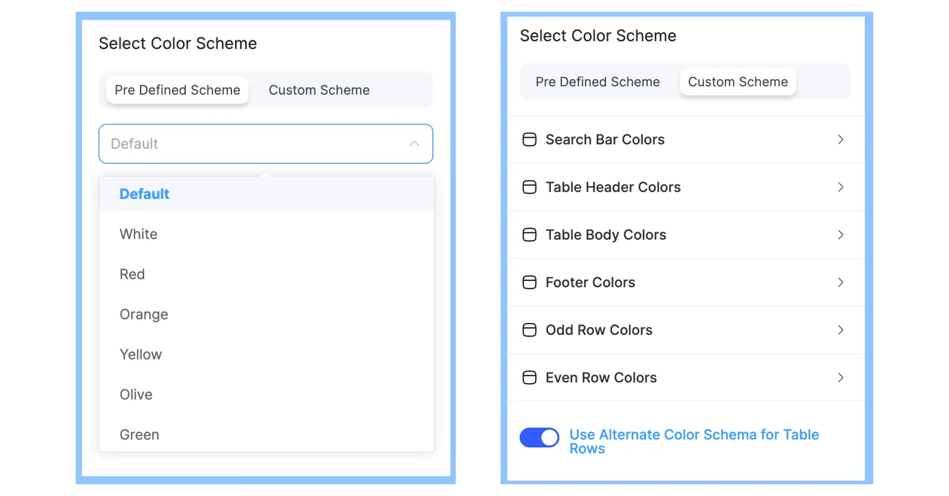 New Ui table color options