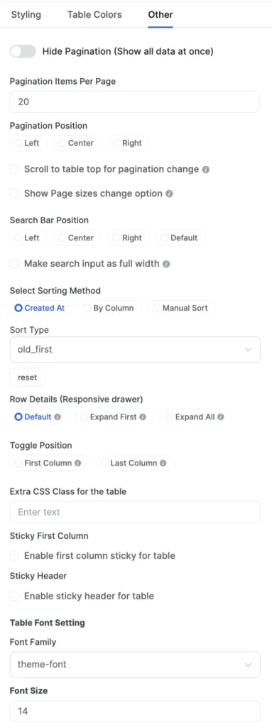 New Ui table design Other tab