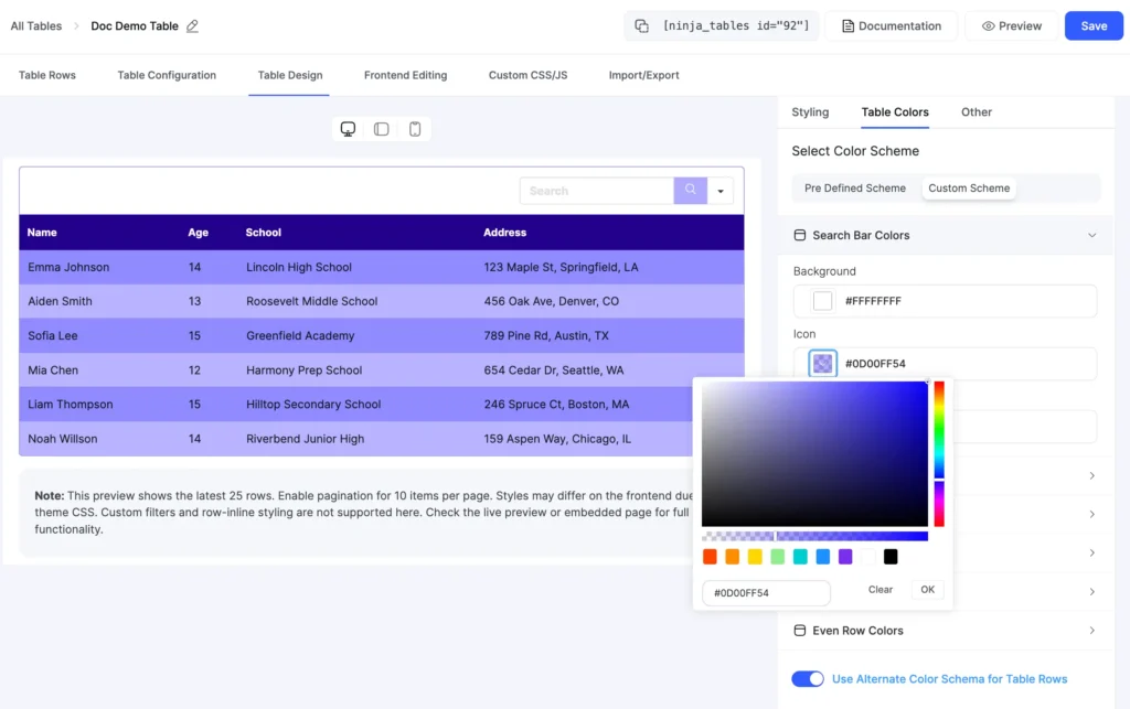 New ui custom color settings