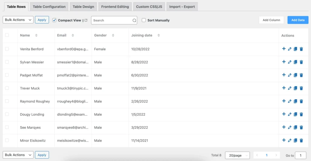 Table Backend Old UI
