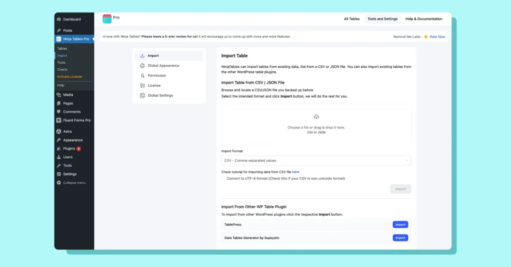 Import Table UI
