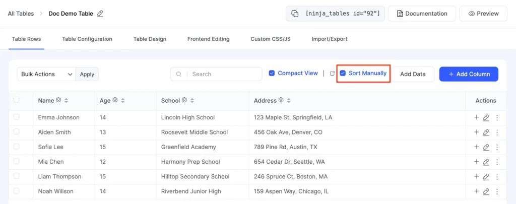 new Ui table manual sort
