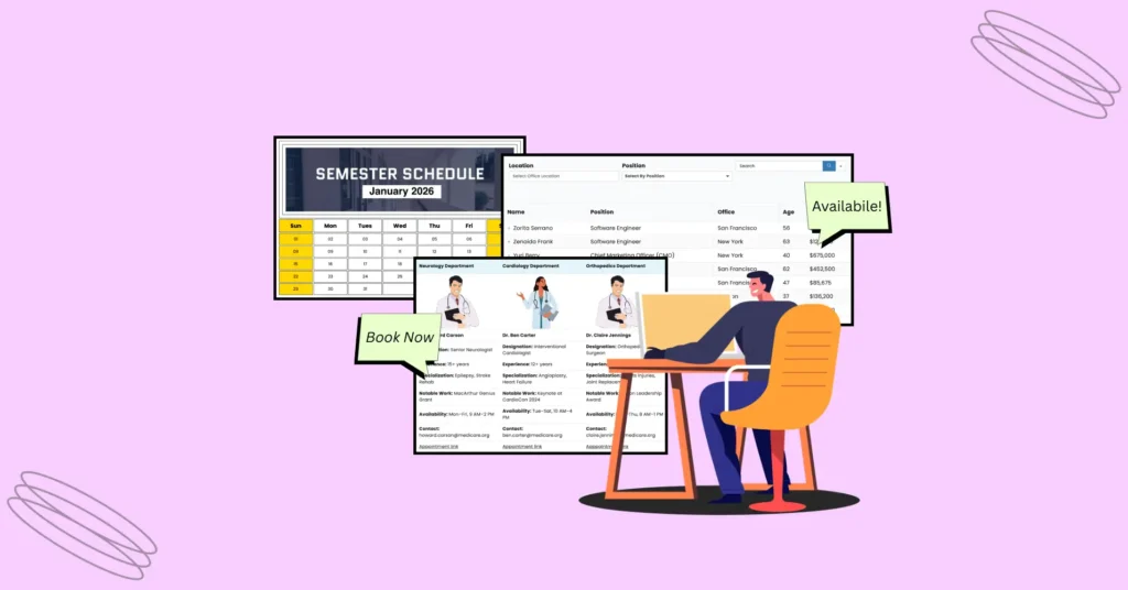 schedule table in wordpress