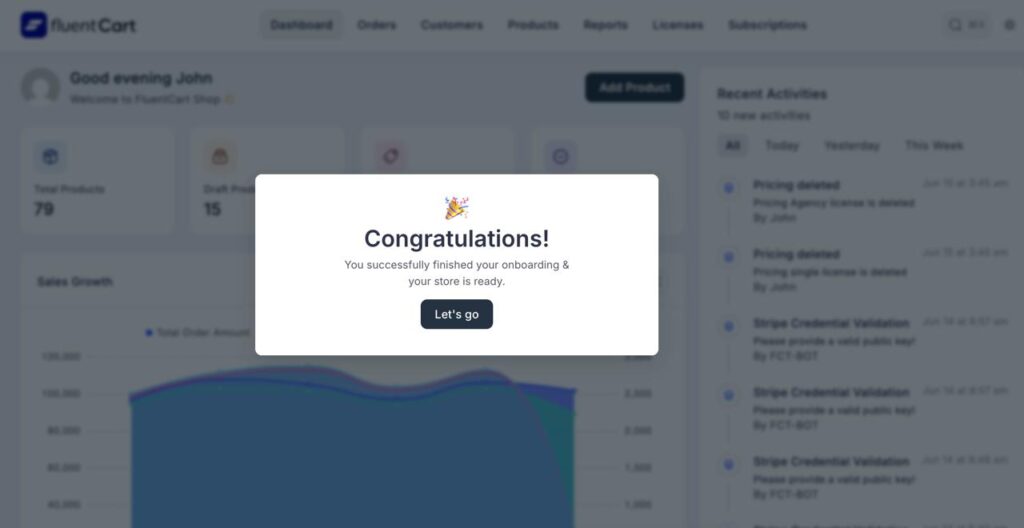 FluentCart onboarding popup