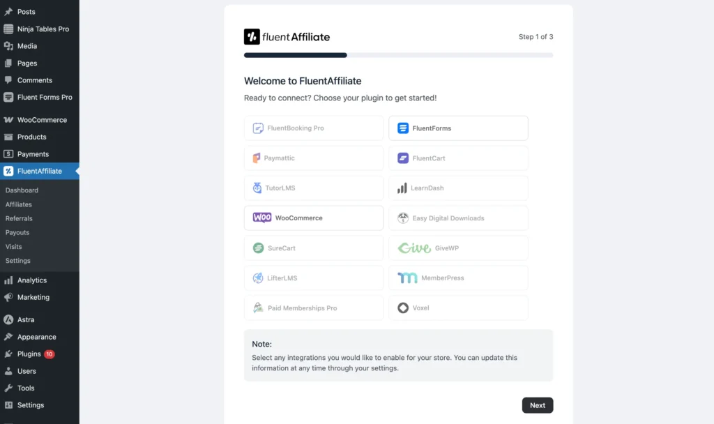 FluentAffiliate onboarding new