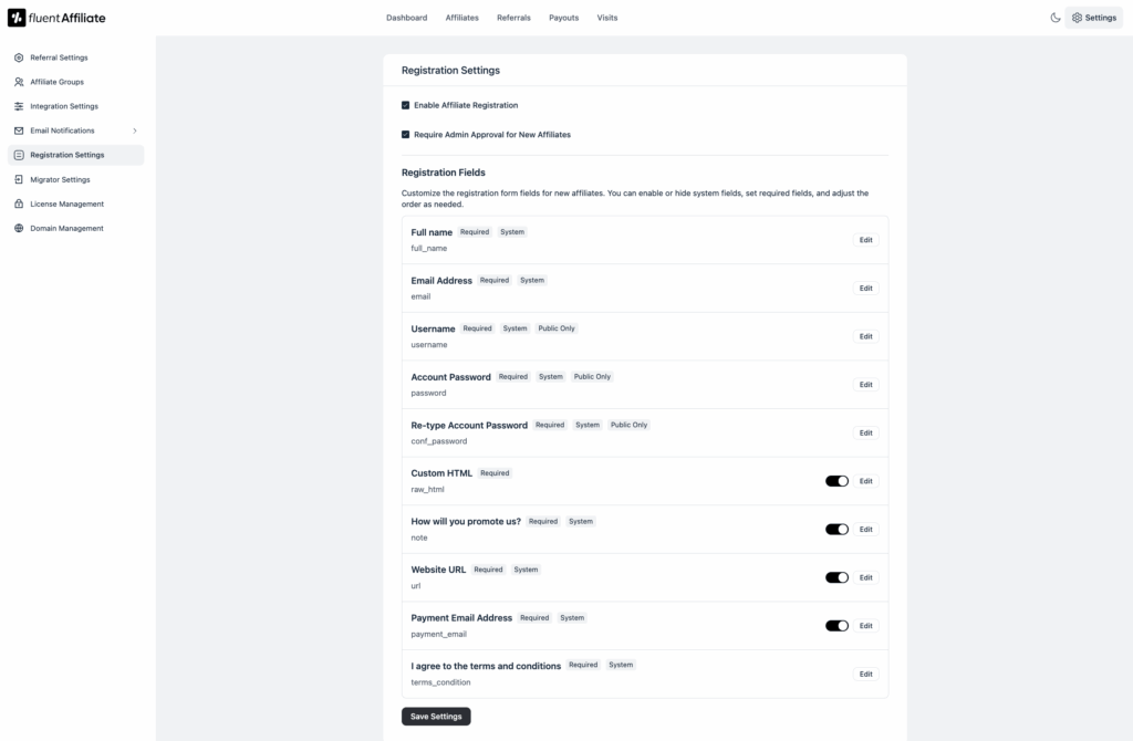 affiliate registration