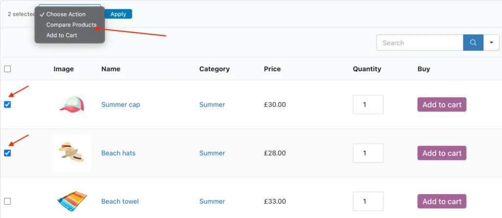 Bulk compare WooCommerce 2