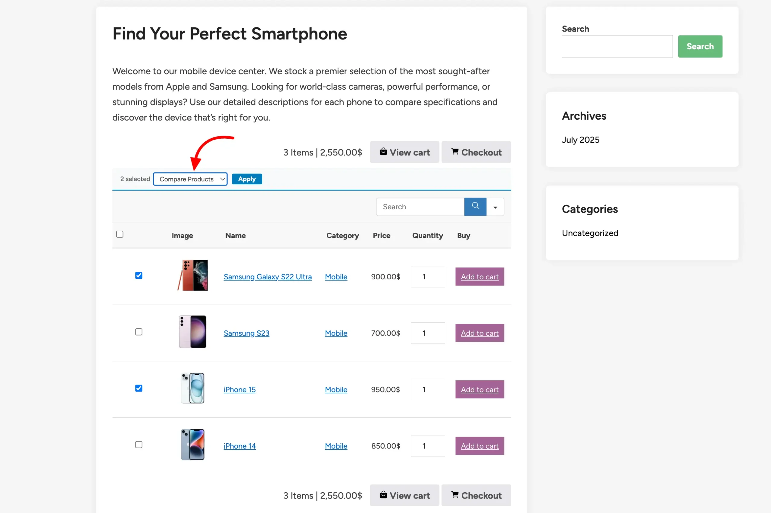 NinjaTable frontend compare_bulk