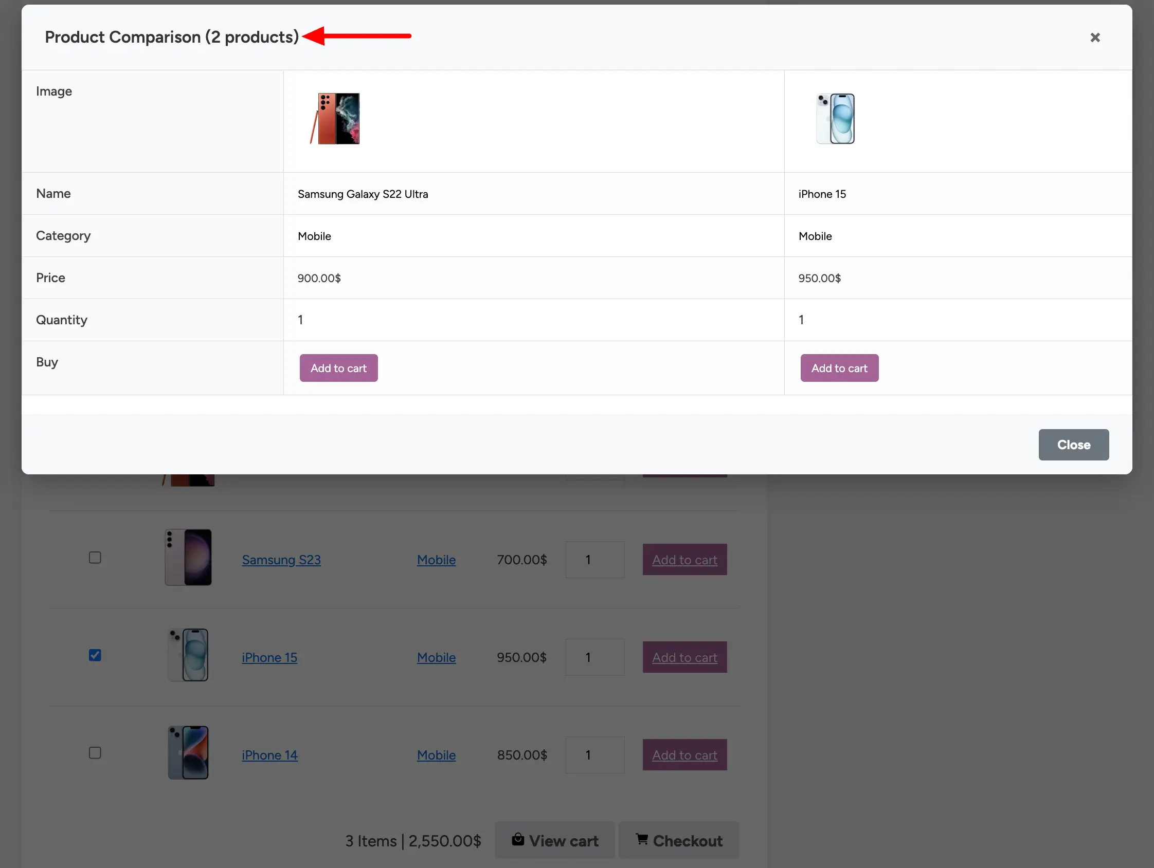 NinjaTable frontend compare_bulk