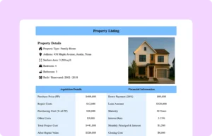 Property listing table template