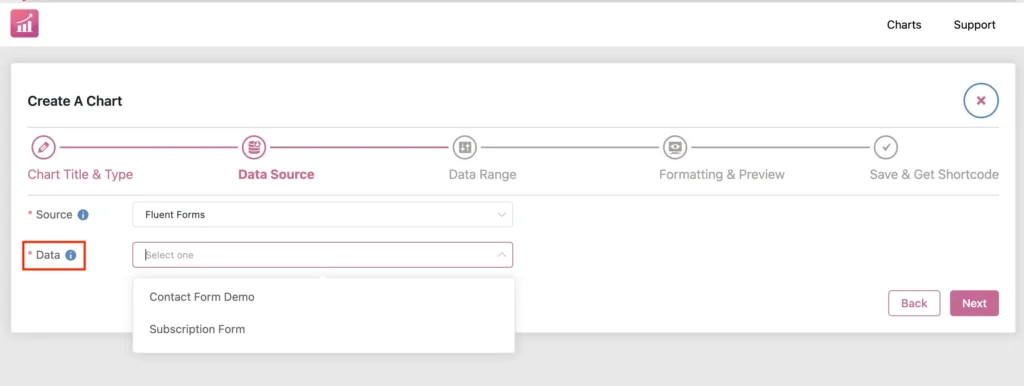 Select a form to populate Ninja Charts