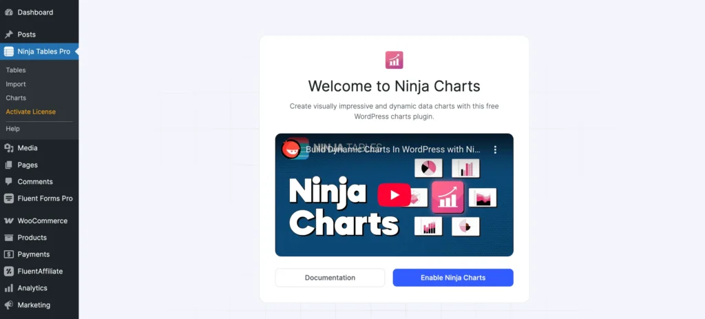 activate ninja charts from ninja tables