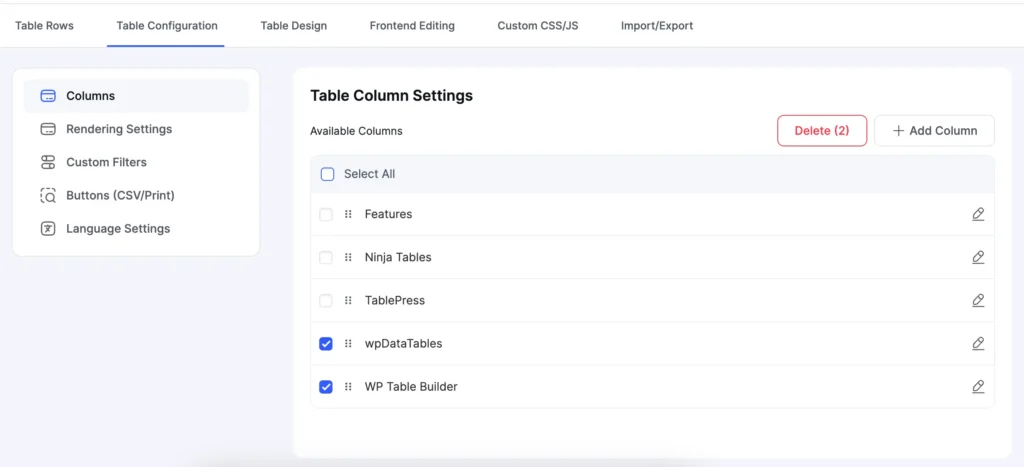 bulk delete columns
