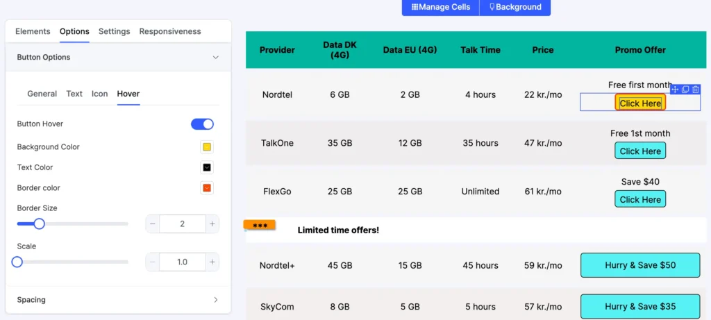 Drag and drop button hover