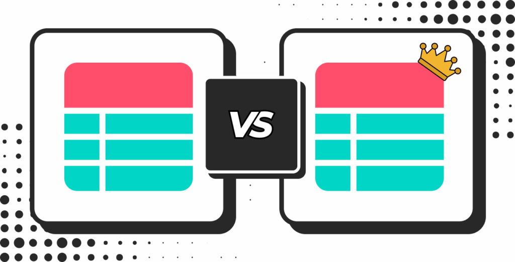 Ninja Tables free vs Ninja Tables pro single comparison page
