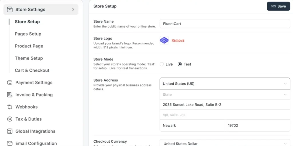 FluentCart store management