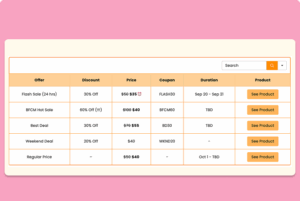 Limited time discount table template