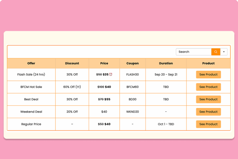 Limited time discount table template