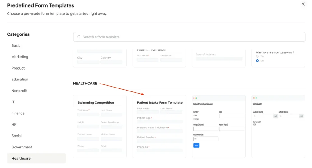 fluentforms templates