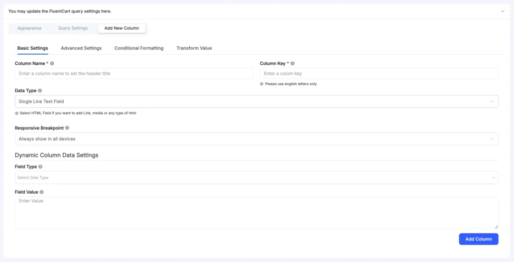 FluentCart table Add new column