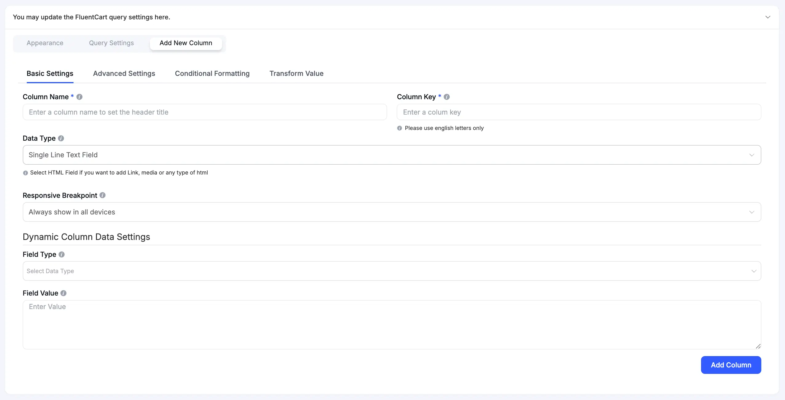 FluentCart table Add new column