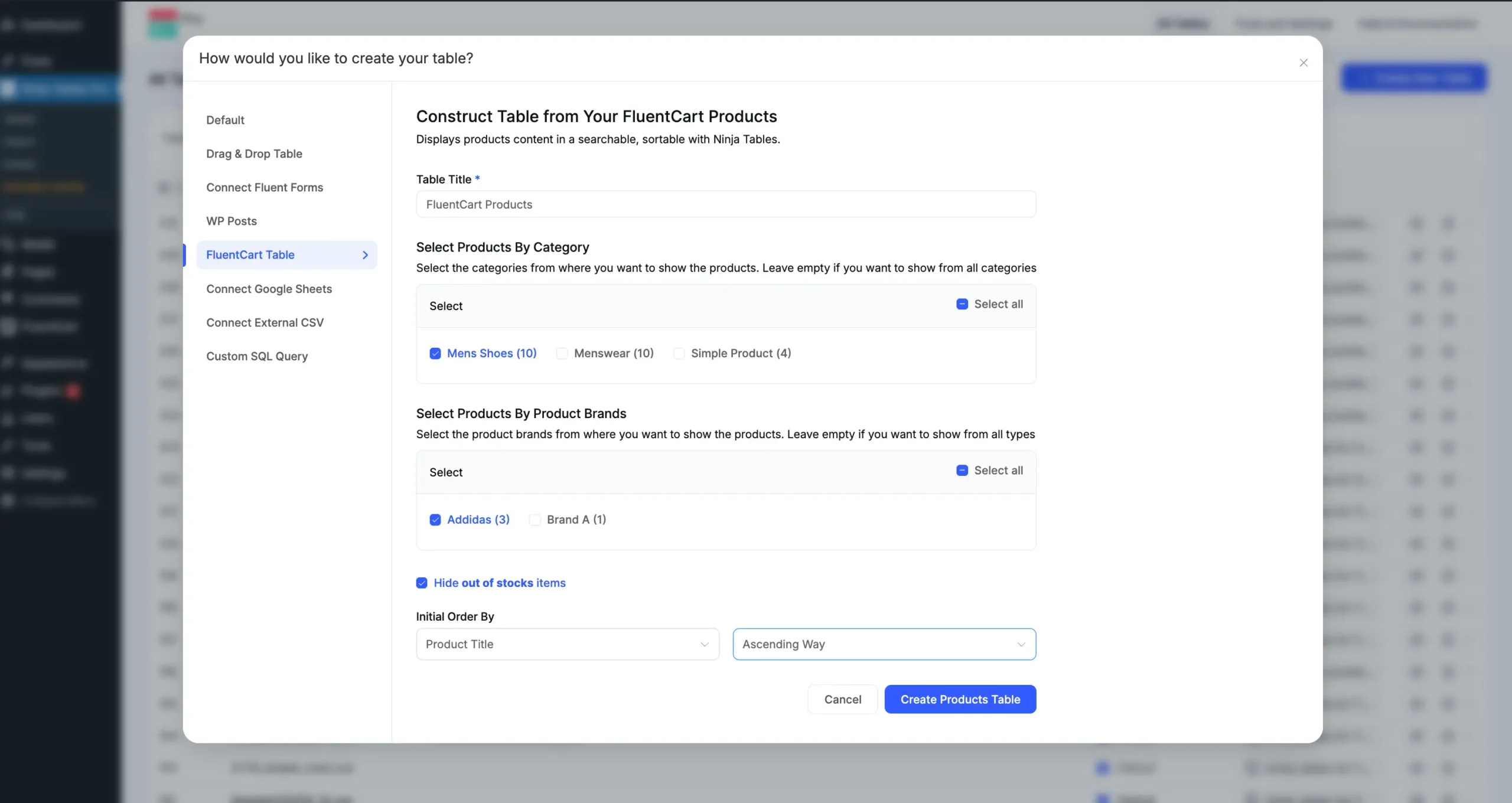 FluentCart table creation