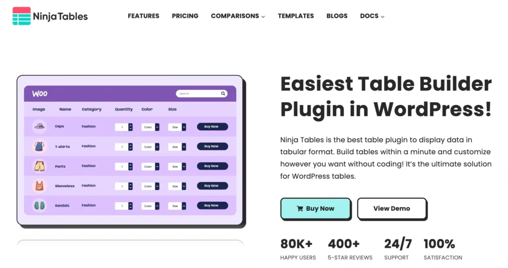 Ninja Tables homepage