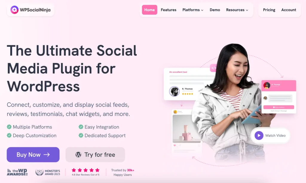 WP Social Ninja homepage