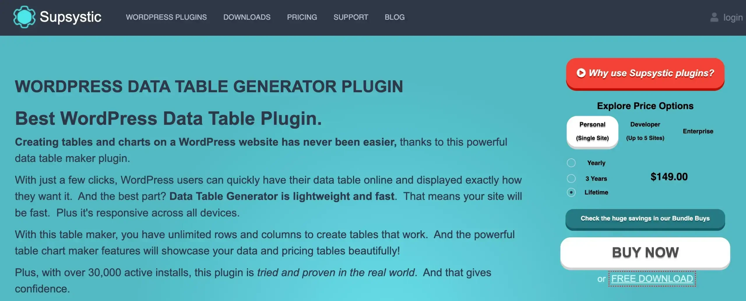 data tables generator by supsystic homepage