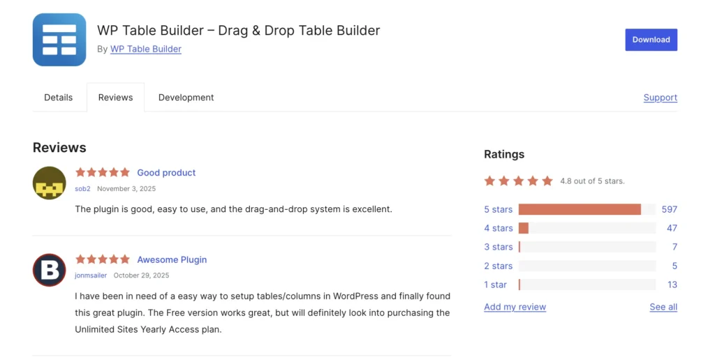 wp table builder reviews