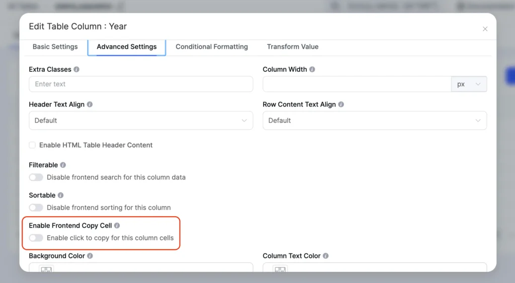 enable click to copy cell