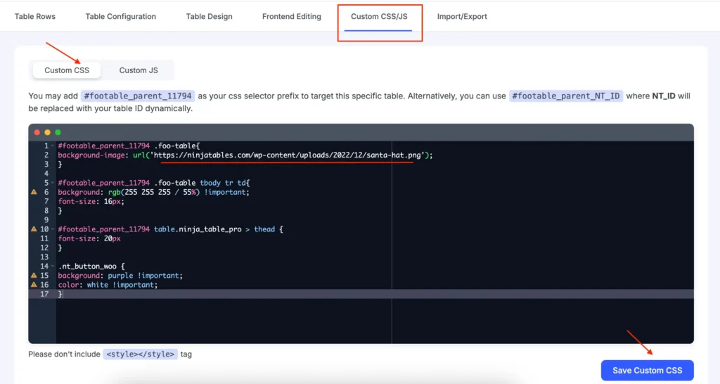 Custom CSS for background image