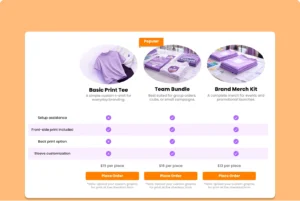 T shirt pricing comparison table