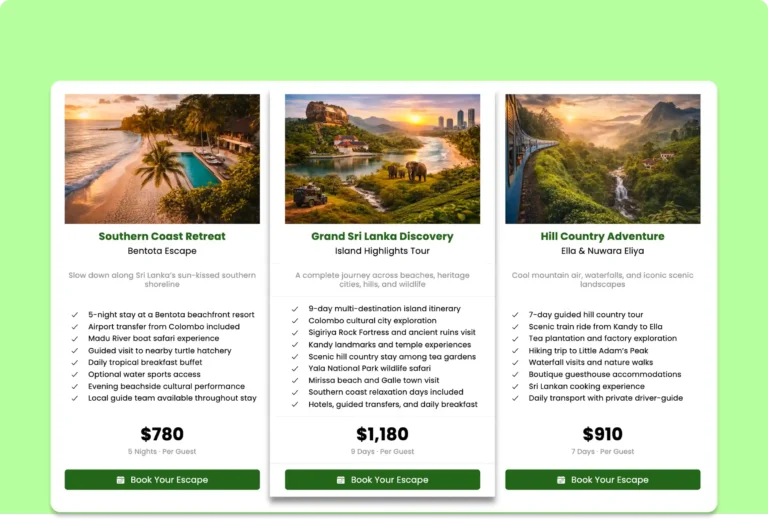 Travel Package Pricing Comparison Table