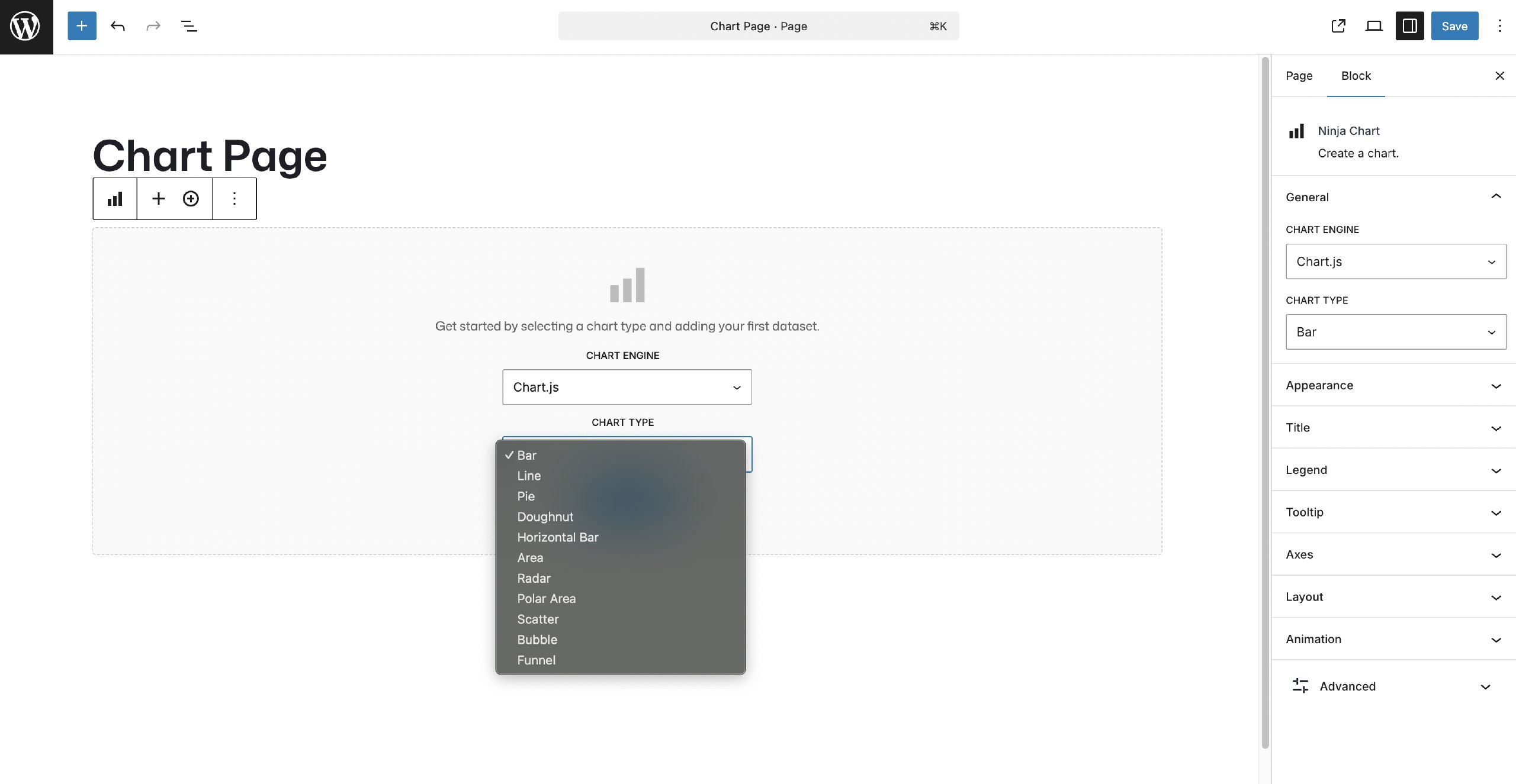 chart type in gutenberg block