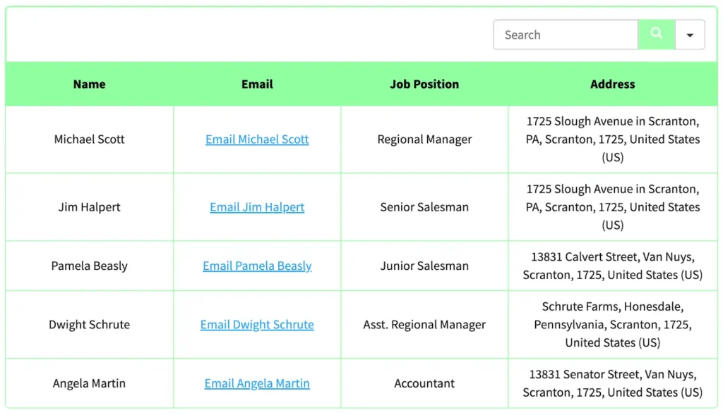 color customized fluent forms table