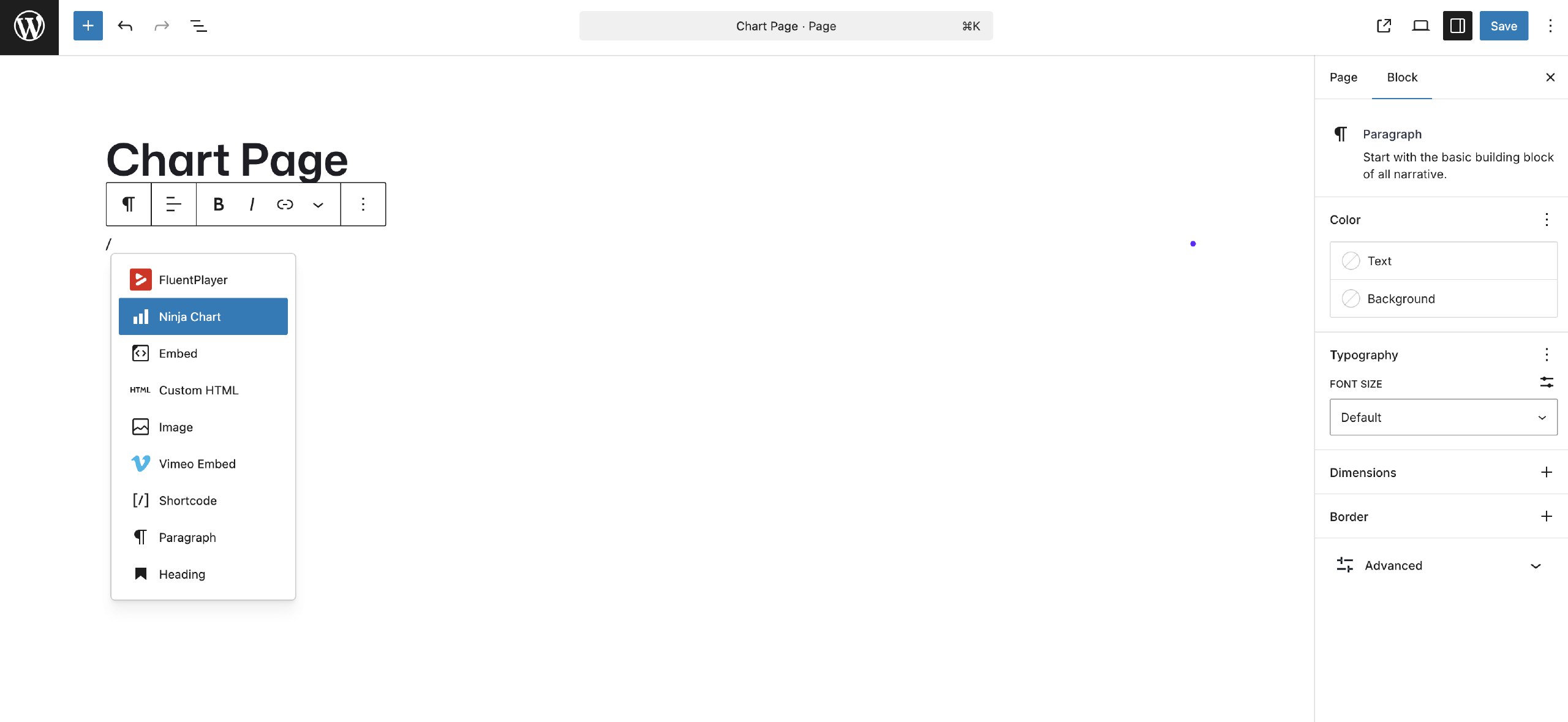 ninja chart gutenberg block