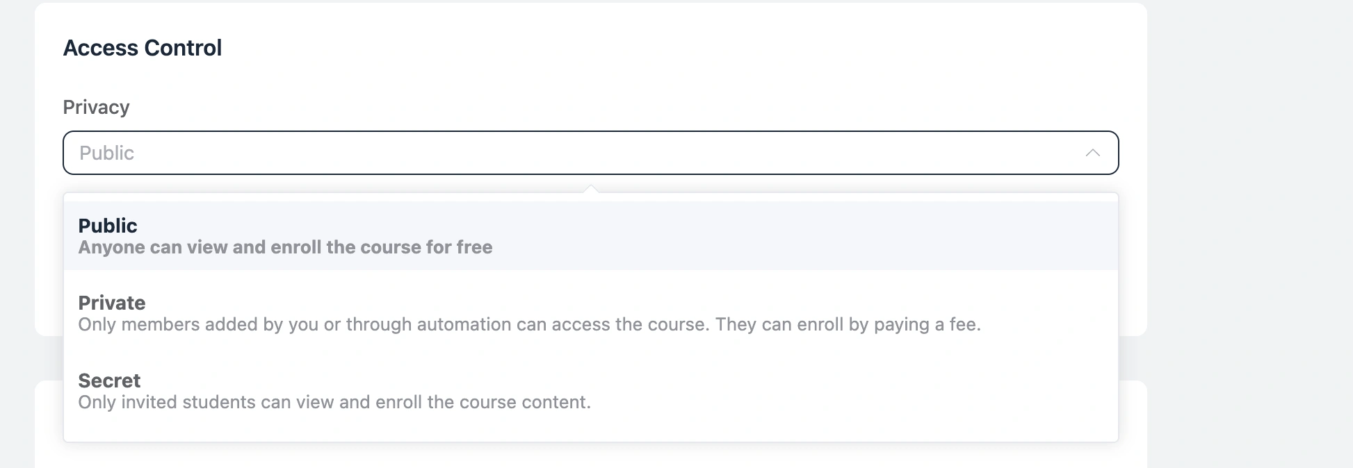 Course privacy setting