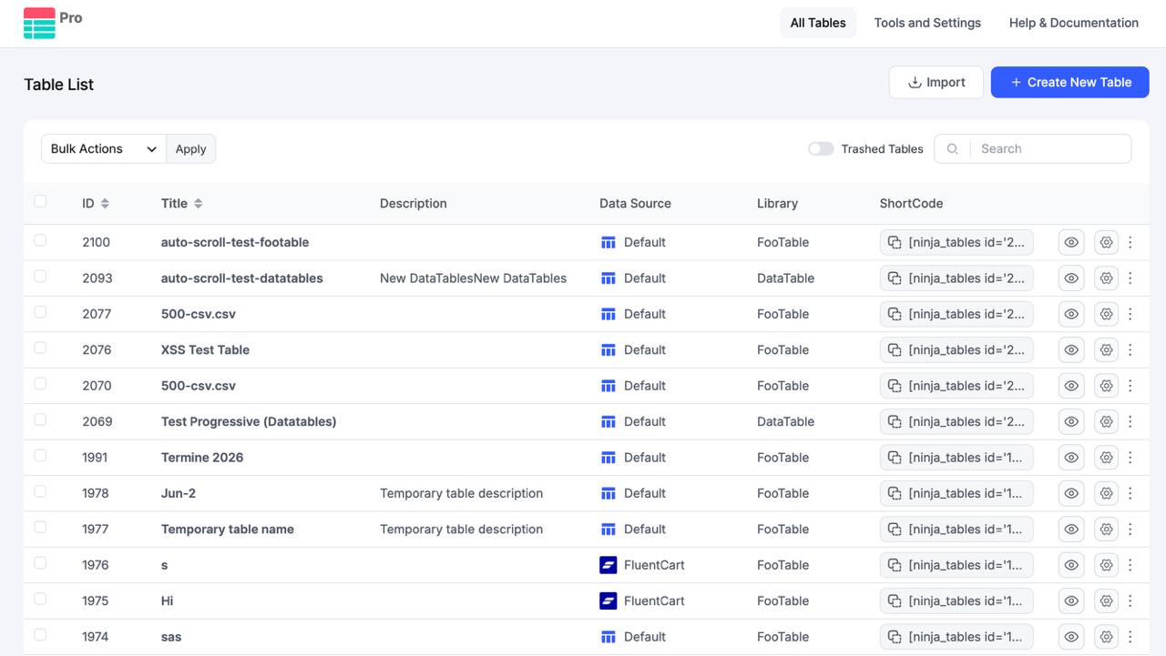 Rendering engine indicator in the table list and settings