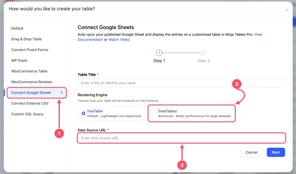 connect google sheets datatables