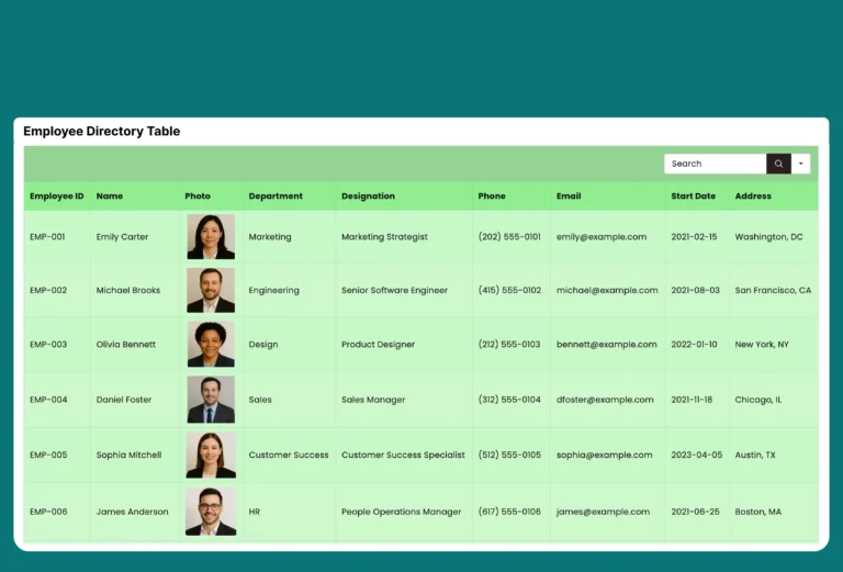 Employee Directory Table
