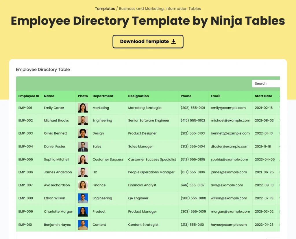 Employee Directory Template