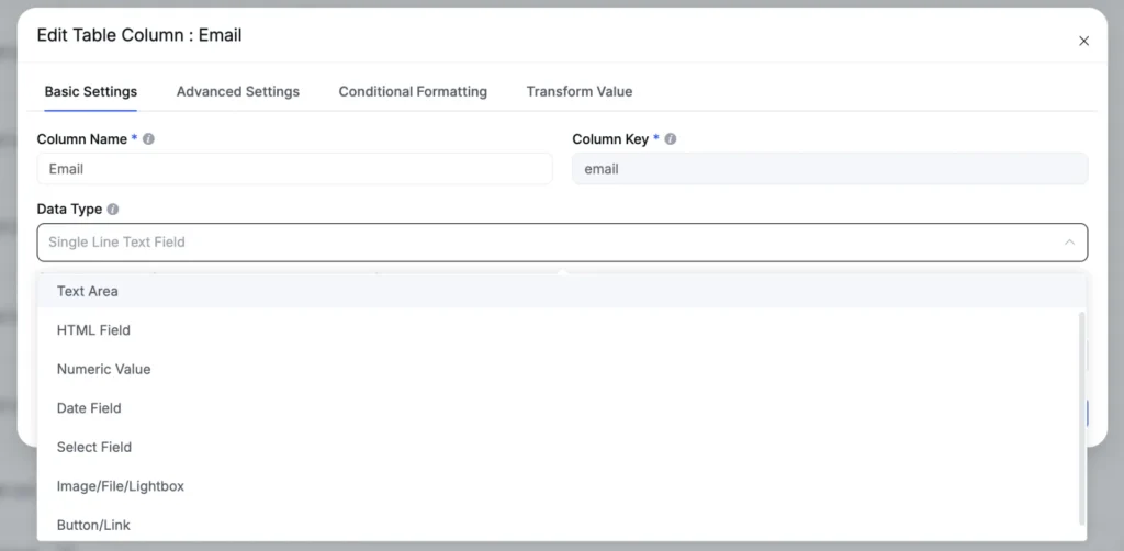 Modify column setting
