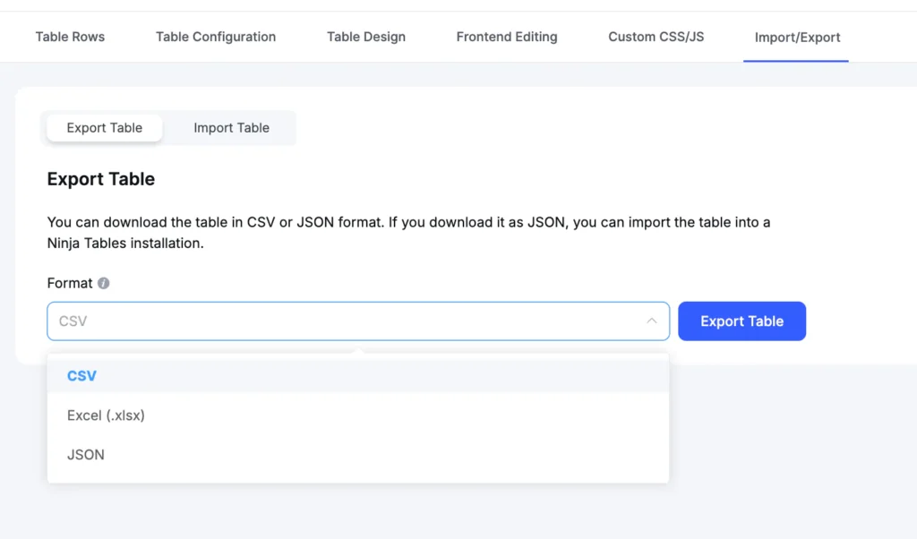 Export table as xlsx file
